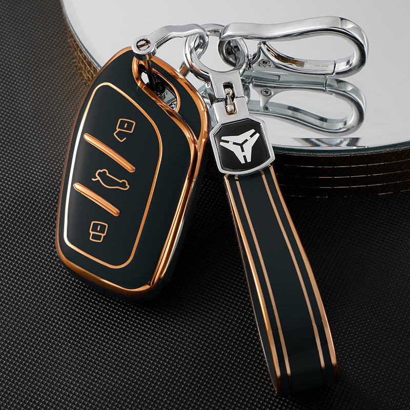 Acto TPU Gold Series Car Key Cover With TPU Gold Key Chain For MG Hector Plus