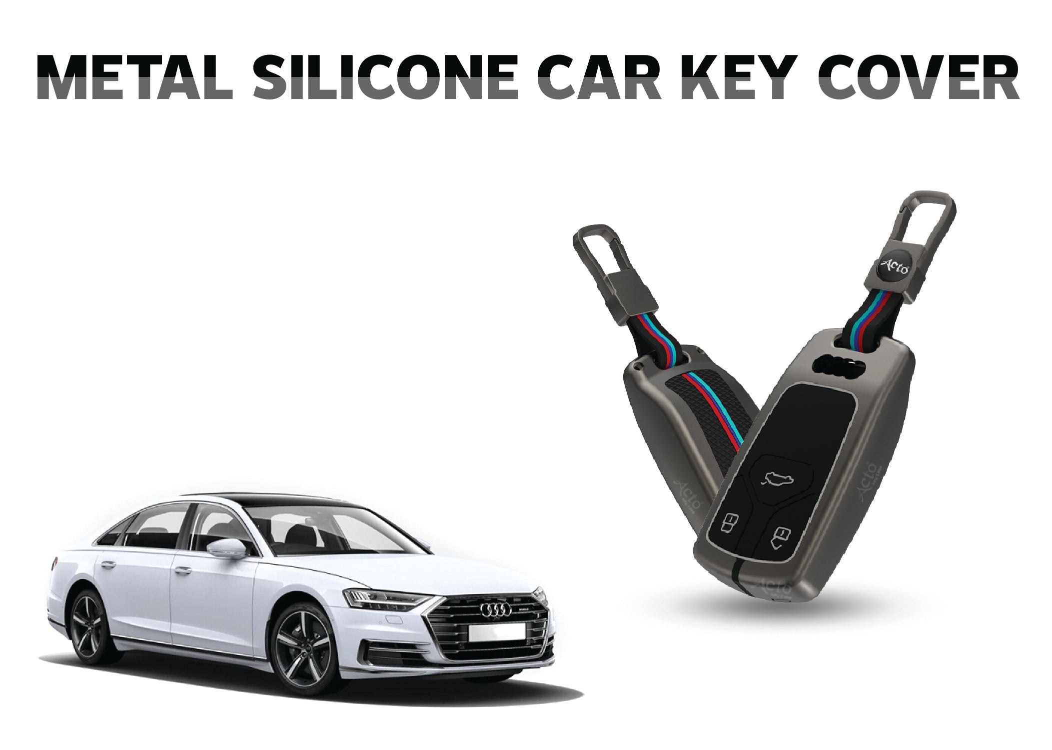 Acto Car Key Cover Metal Silicone Compatible with Audi A8