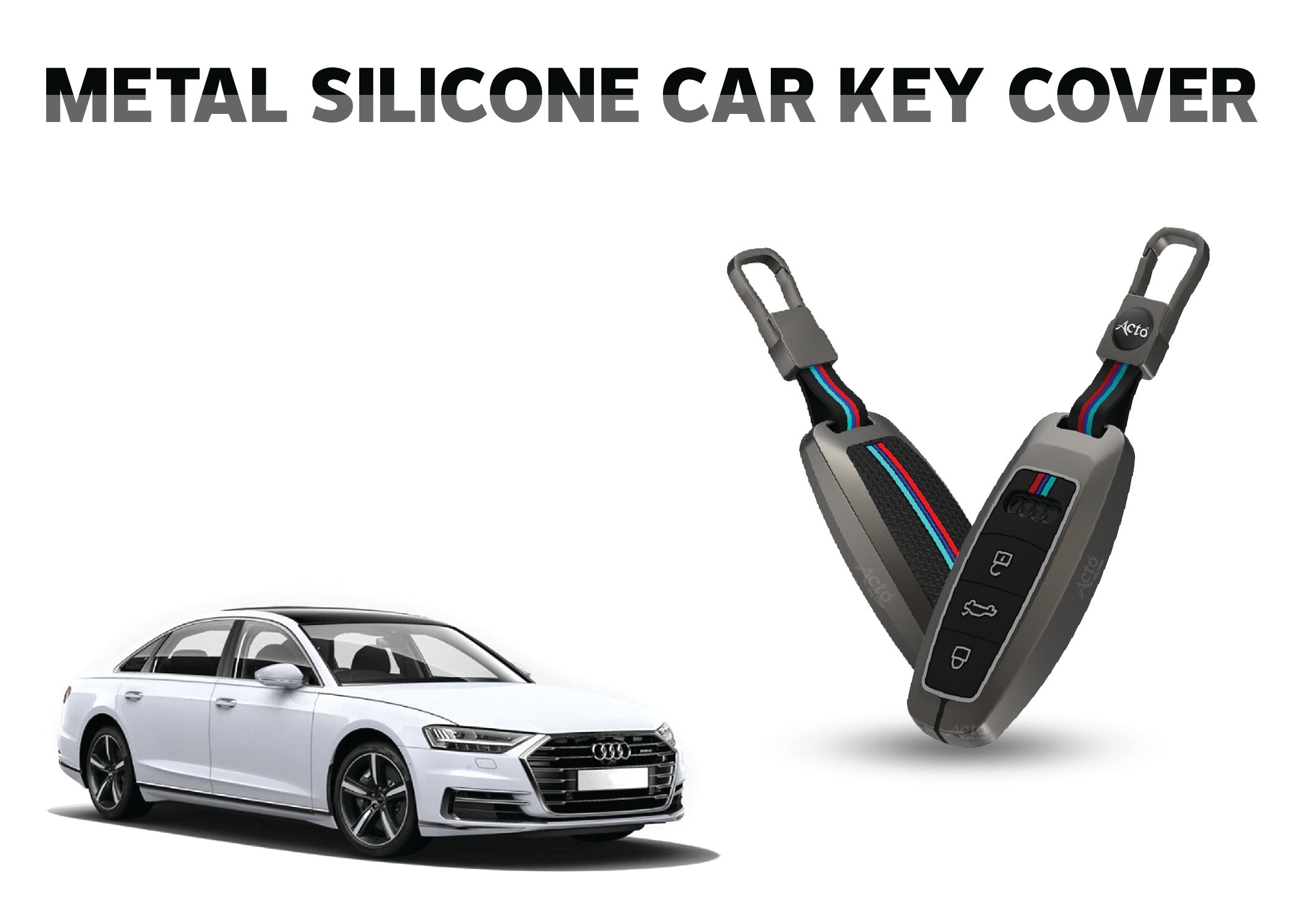 Acto Car Key Cover Metal Silicone Compatible with Audi A8