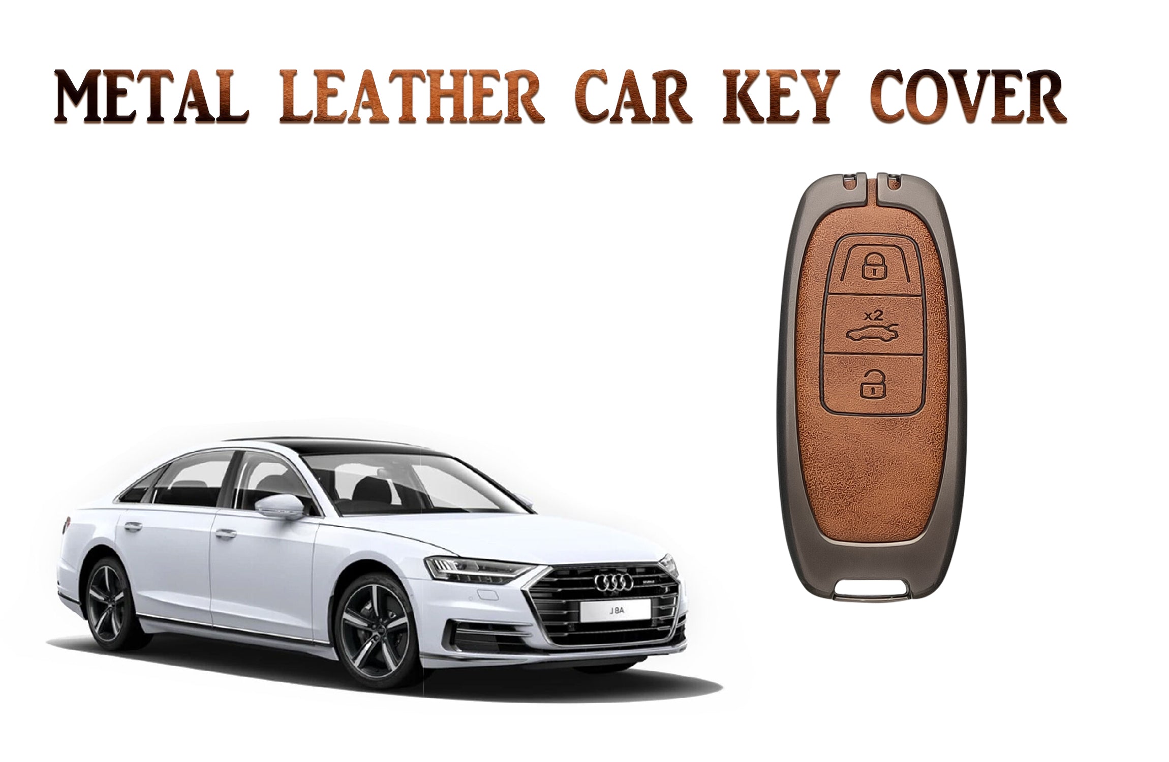 ACTO Metal Leather Car key cover with key chain Compatible With Audi A8