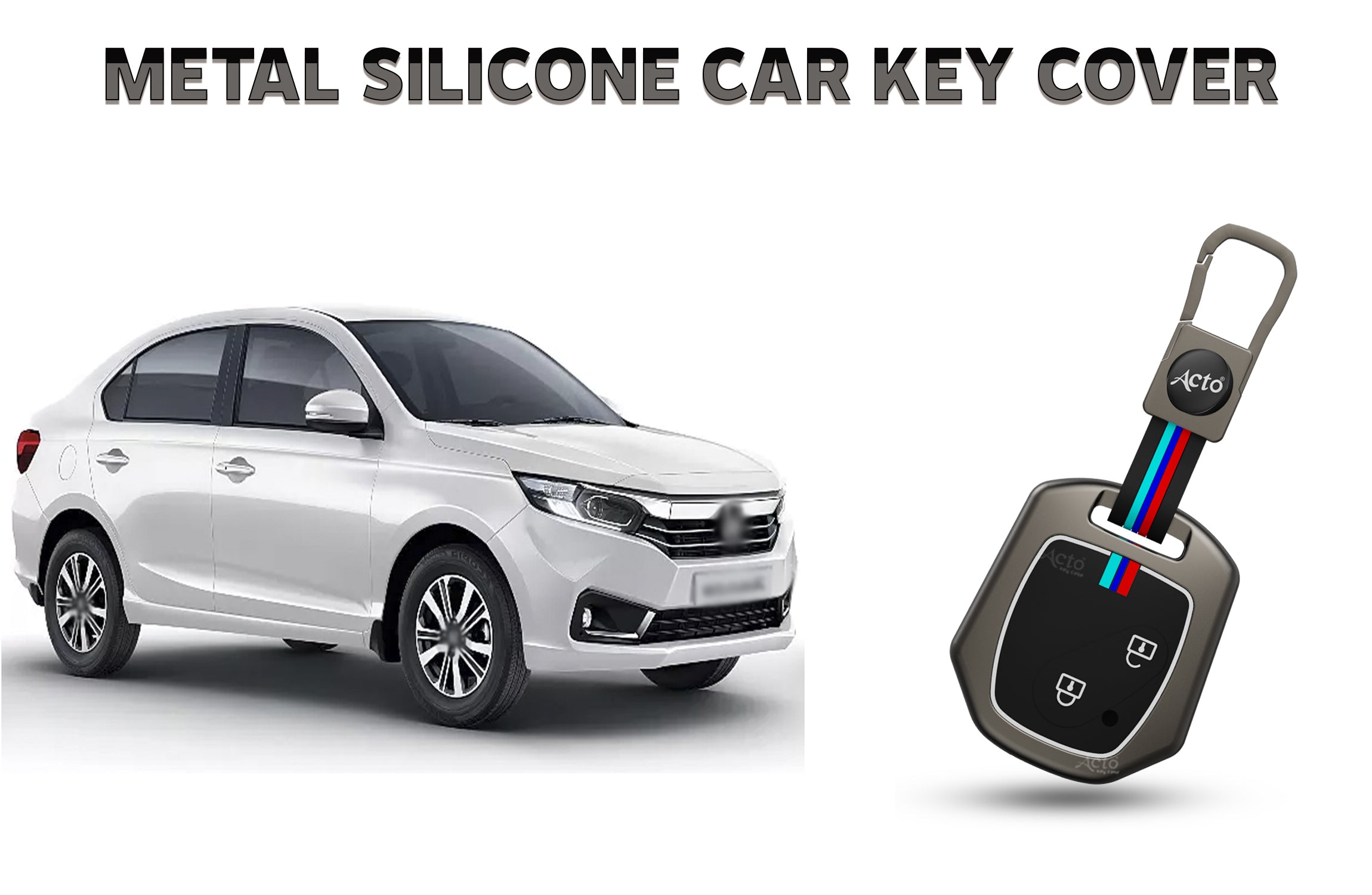 Acto Car Key Cover Metal Silicone Compatible with Honda Amaze