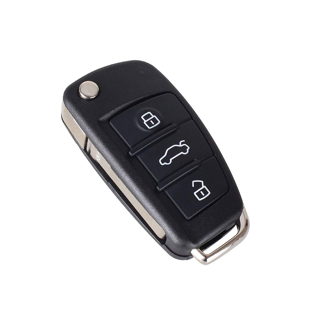 ACTO Leather Car Key Cover with Key Chain Compatible for Audi A6 / Q3 / Q5 / Q7 3 Button Smart Key | Black with Red Stitching | Premium Leather Key Case | 360° Protection | Stylish Key Fob Cover | Pack of 1