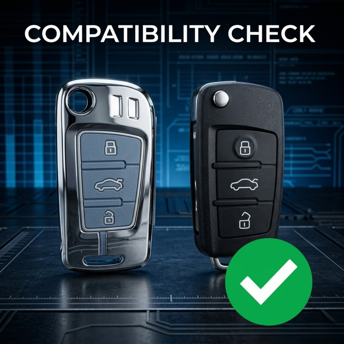 Acto Metal Sapphire Key Cover & Key Chain Compatible with Audi A6, Q3, Q5 & Q7 | Premium Metal Smart Key Case | Glow in the Night Buttons | 360° Protection | Luxury Car Key Protector | Pack of 1 Set