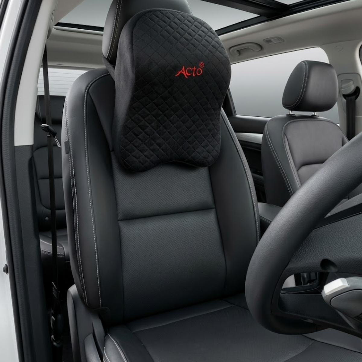 Acto Premium Car Neck Rest Jumbo for Seat Headrest | Ergonomic Memory Foam Cushion | Soft Quilted Design | Neck Support for Long Drives | Universal Fit for All Cars