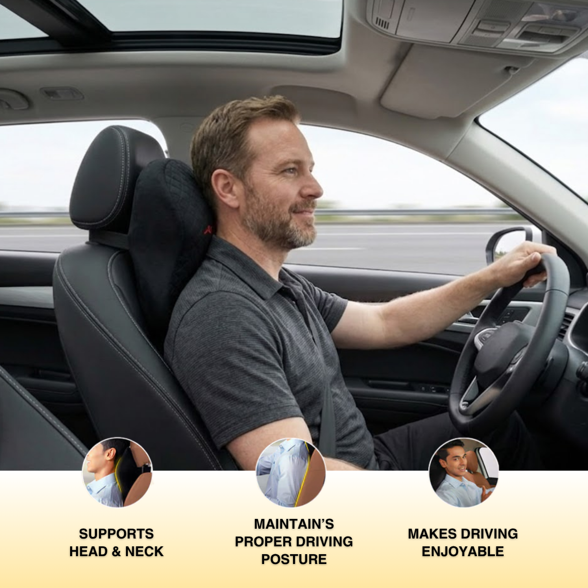 Acto Premium Car Neck Rest Jumbo for Seat Headrest | Ergonomic Memory Foam Cushion | Soft Quilted Design | Neck Support for Long Drives | Universal Fit for All Cars
