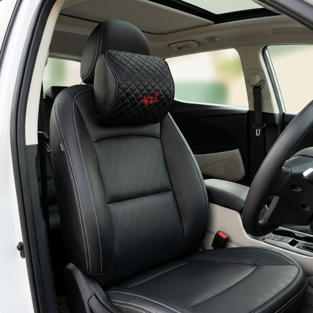 Acto Premium Car Neck Rest Comfy Cushion for Seat Headrest | Ergonomic Memory Foam Neck Support Pillow | Soft Quilted Comfort Design | Reduces Neck Pain for Long Drives | Universal Fit for All Cars