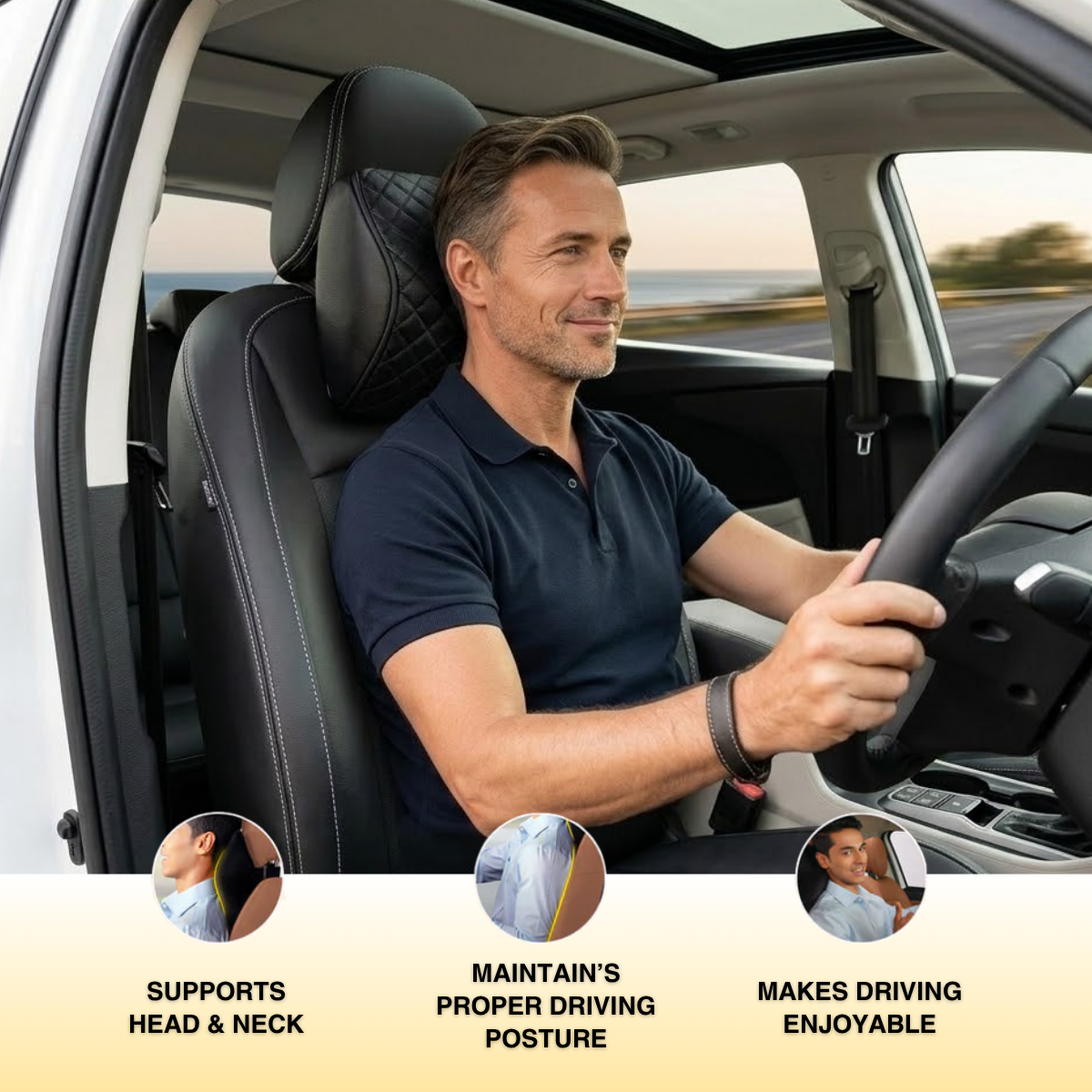 Acto Premium Car Neck Rest Comfy Cushion for Seat Headrest | Ergonomic Memory Foam Neck Support Pillow | Soft Quilted Comfort Design | Reduces Neck Pain for Long Drives | Universal Fit for All Cars