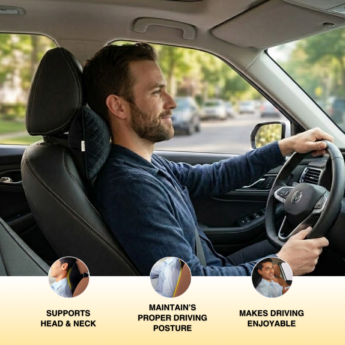 Acto Premium Car Neck Rest Cushion Magnum | Ergonomic Memory Foam Headrest Pillow | Soft Quilted Design | Neck & Cervical Support for Long Drives | Universal Fit for All Cars