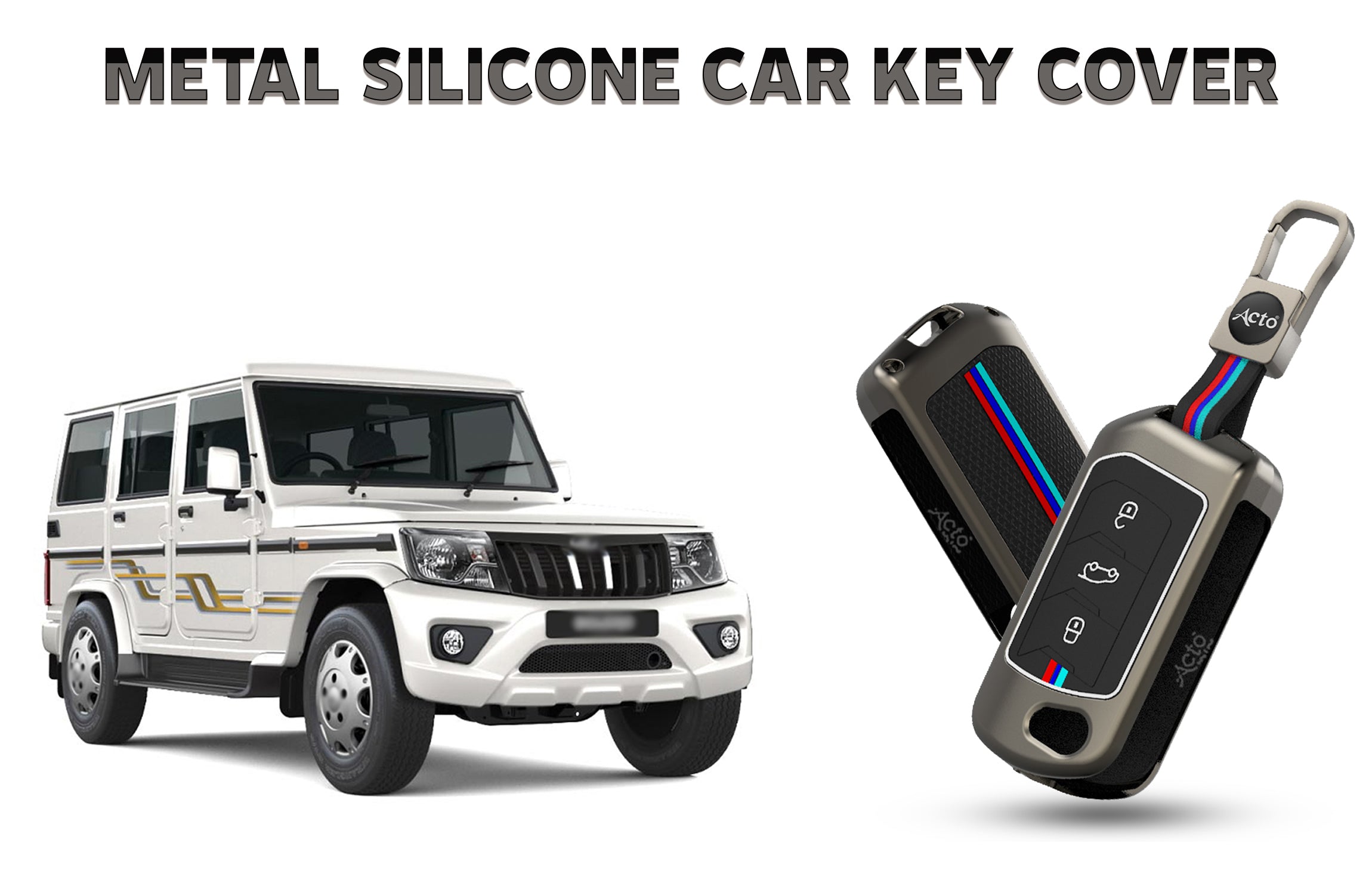 Acto Car Key Cover Metal Silicone Compatible with Mahindra Bolero 2020+