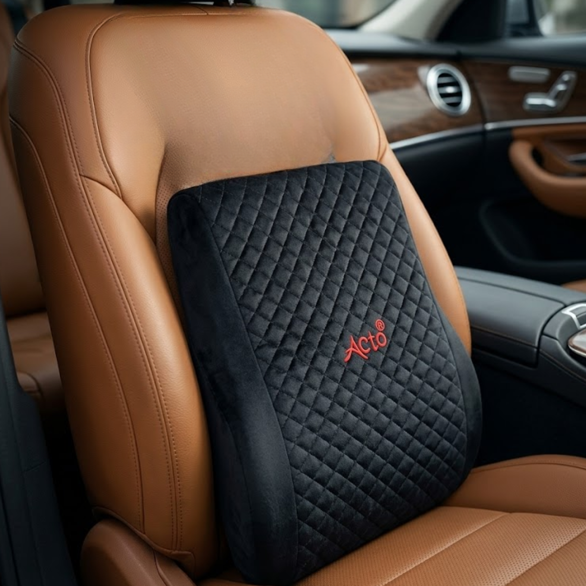 Acto Car Back Rest Cushion for Driving | Memory Foam Lumbar Support Pillow | Orthopedic Back Support for Car Seat & Office Chair