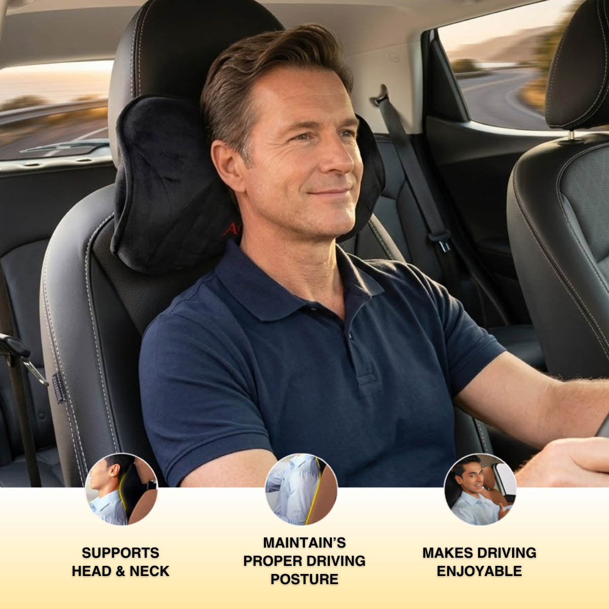 Acto Premium Car Neck Rest Cushion Kaju | Ergonomic Memory Foam Headrest Pillow | Soft Quilted Design | Neck & Cervical Support for Long Drives | Universal Fit for All Cars