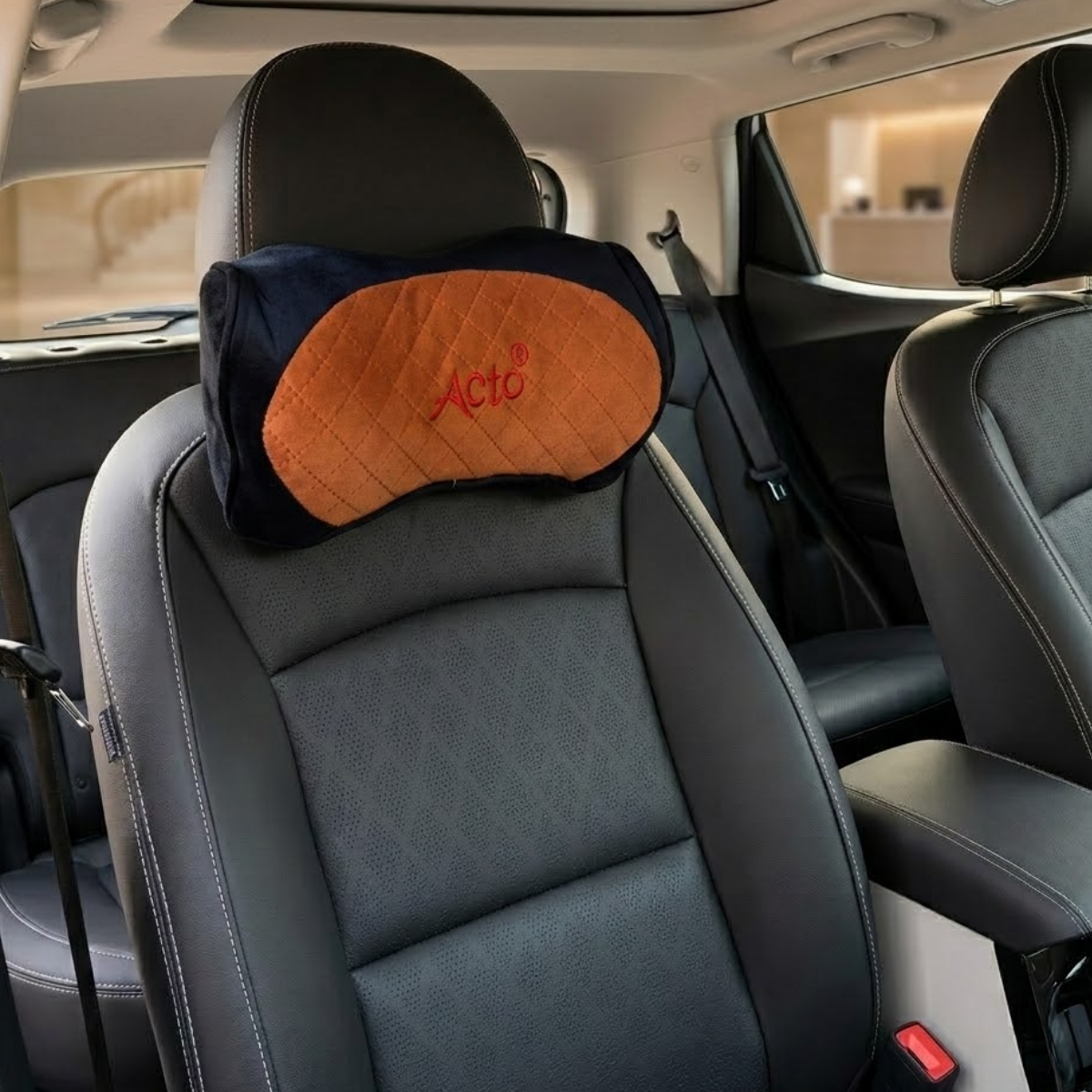 Acto Premium Car Neck Rest Cushion Kaju | Ergonomic Memory Foam Headrest Pillow | Soft Quilted Design | Neck & Cervical Support for Long Drives | Universal Fit for All Cars