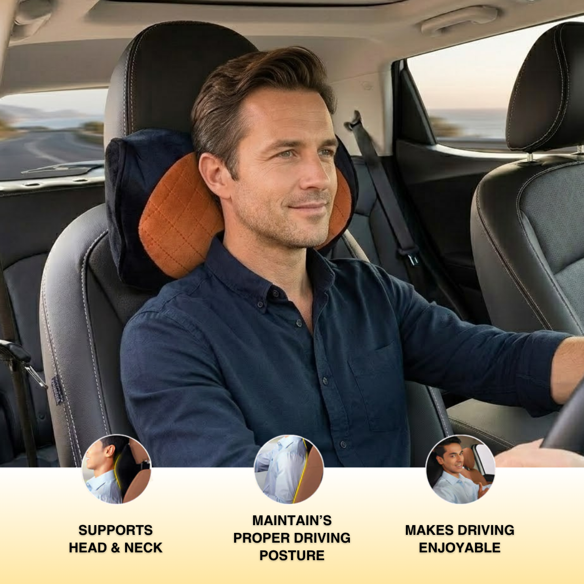 Acto Premium Car Neck Rest Cushion Kaju | Ergonomic Memory Foam Headrest Pillow | Soft Quilted Design | Neck & Cervical Support for Long Drives | Universal Fit for All Cars
