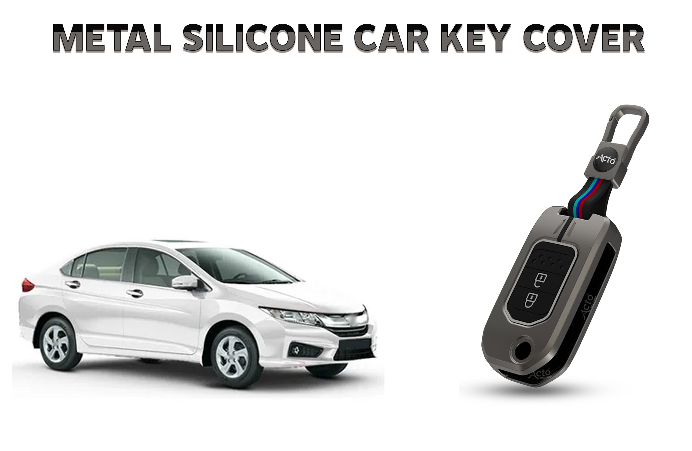 Acto Car Key Cover Metal Silicone Compatible with Honda City