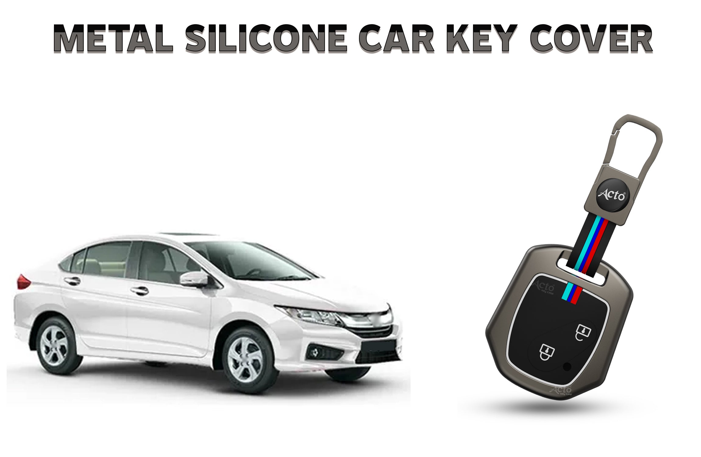 Acto Car Key Cover Metal Silicone Compatible with Honda City