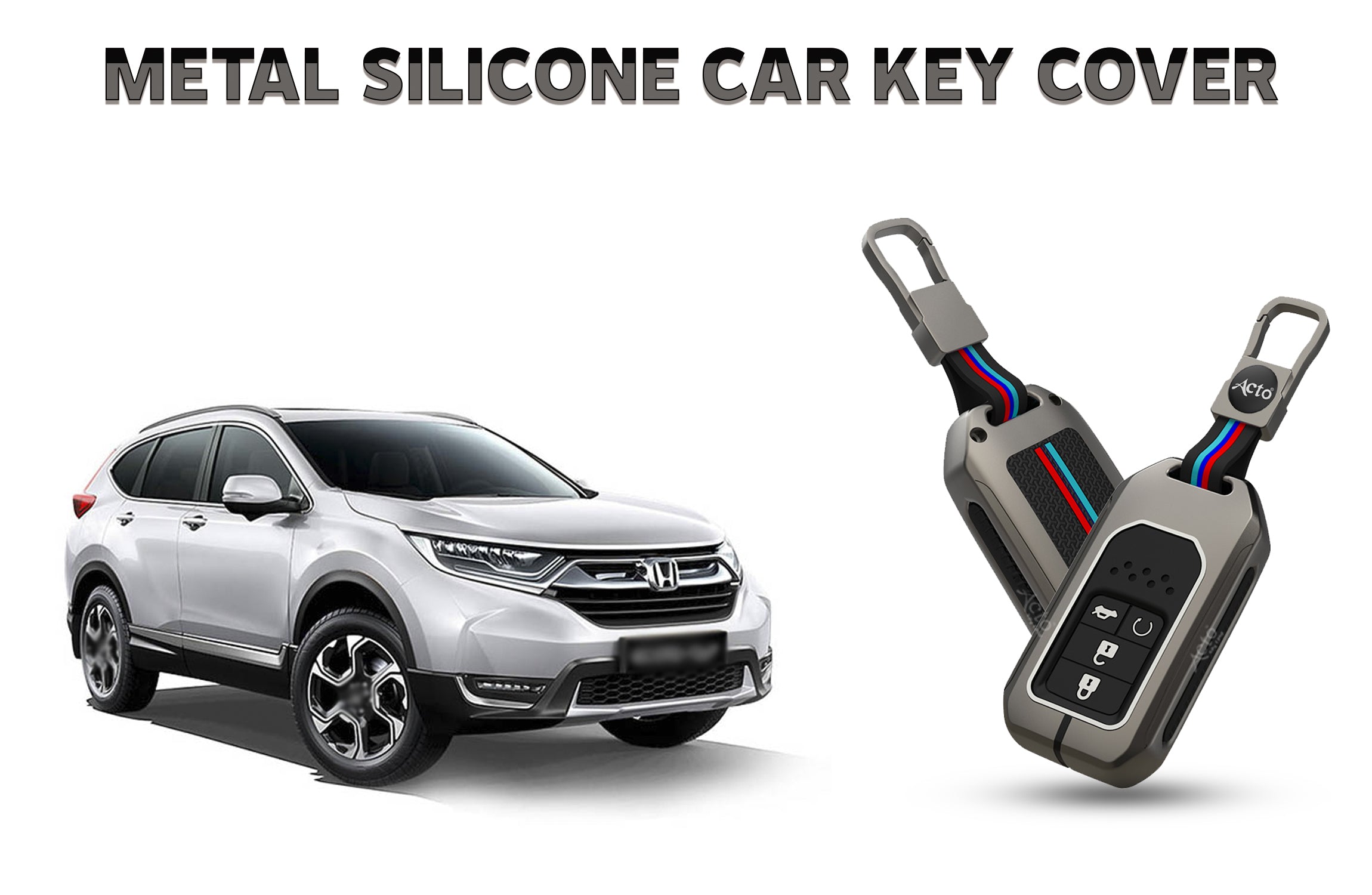 Acto Car Key Cover Metal Silicone Compatible with Honda CR-V