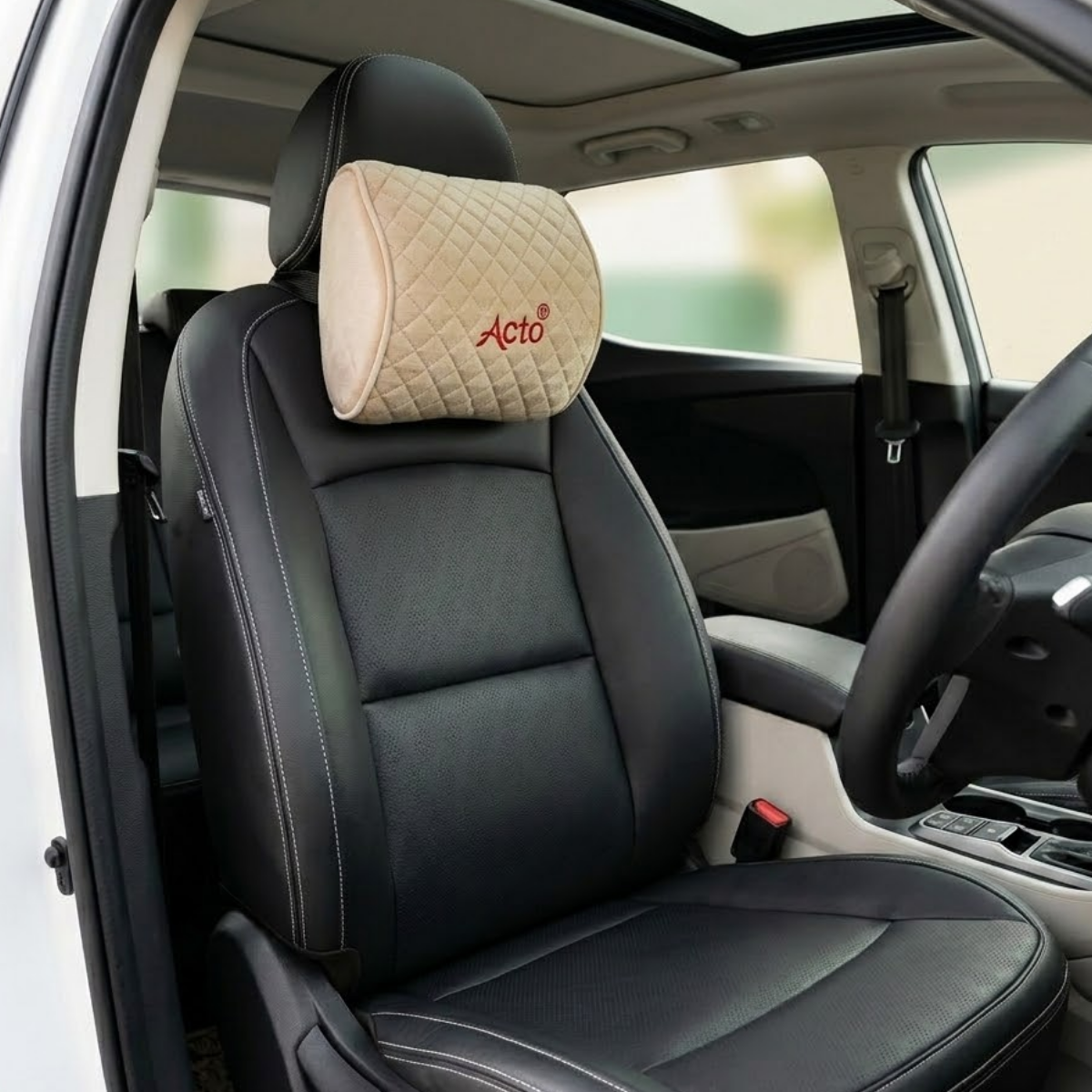 Acto Premium Car Neck Rest Comfy Cushion for Seat Headrest | Ergonomic Memory Foam Neck Support Pillow | Soft Quilted Comfort Design | Reduces Neck Pain for Long Drives | Universal Fit for All Cars