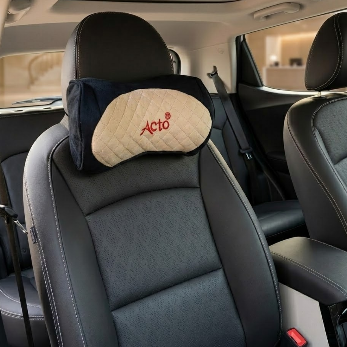 Acto Premium Car Neck Rest Cushion Kaju | Ergonomic Memory Foam Headrest Pillow | Soft Quilted Design | Neck & Cervical Support for Long Drives | Universal Fit for All Cars