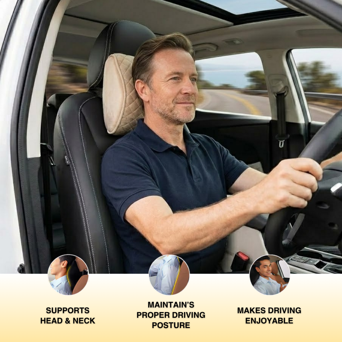 Acto Premium Car Neck Rest Comfy Cushion for Seat Headrest | Ergonomic Memory Foam Neck Support Pillow | Soft Quilted Comfort Design | Reduces Neck Pain for Long Drives | Universal Fit for All Cars