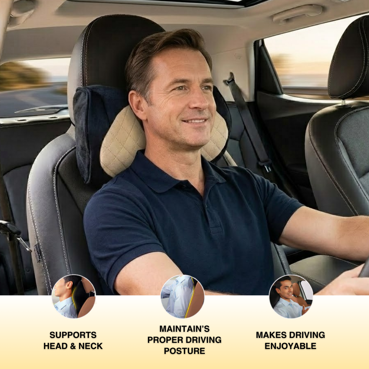 Acto Premium Car Neck Rest Cushion Kaju | Ergonomic Memory Foam Headrest Pillow | Soft Quilted Design | Neck & Cervical Support for Long Drives | Universal Fit for All Cars