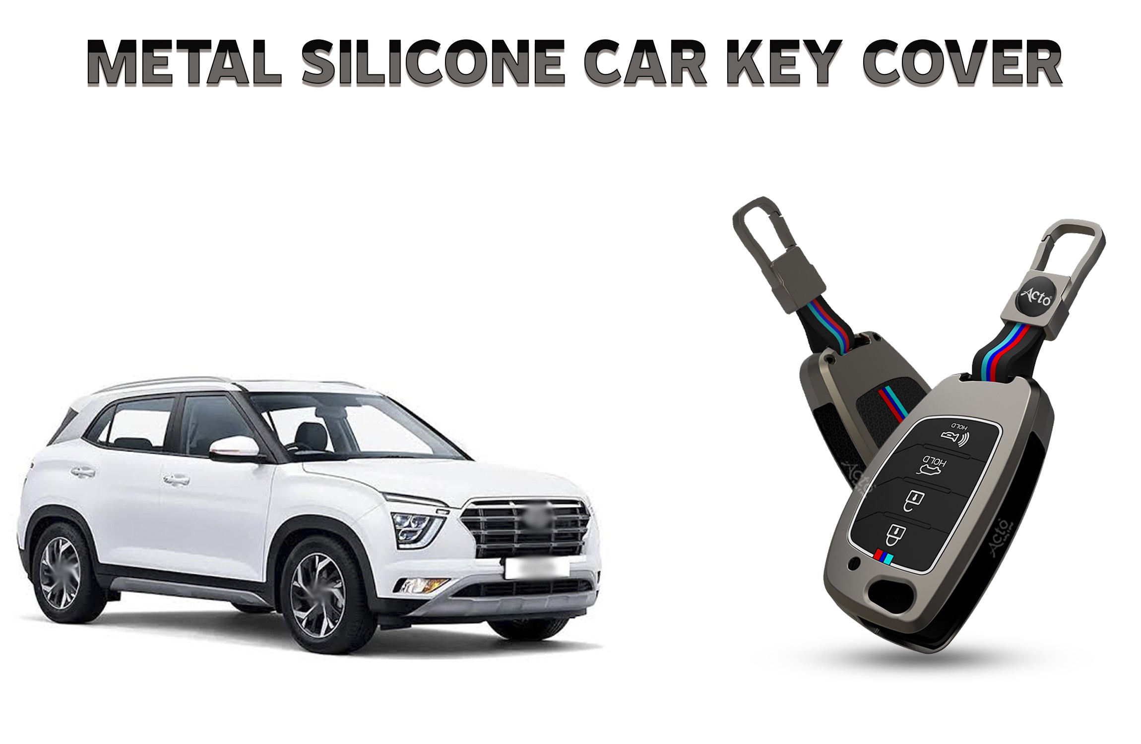 Acto Car Key Cover Metal Silicone Compatible with Hyundai Creta