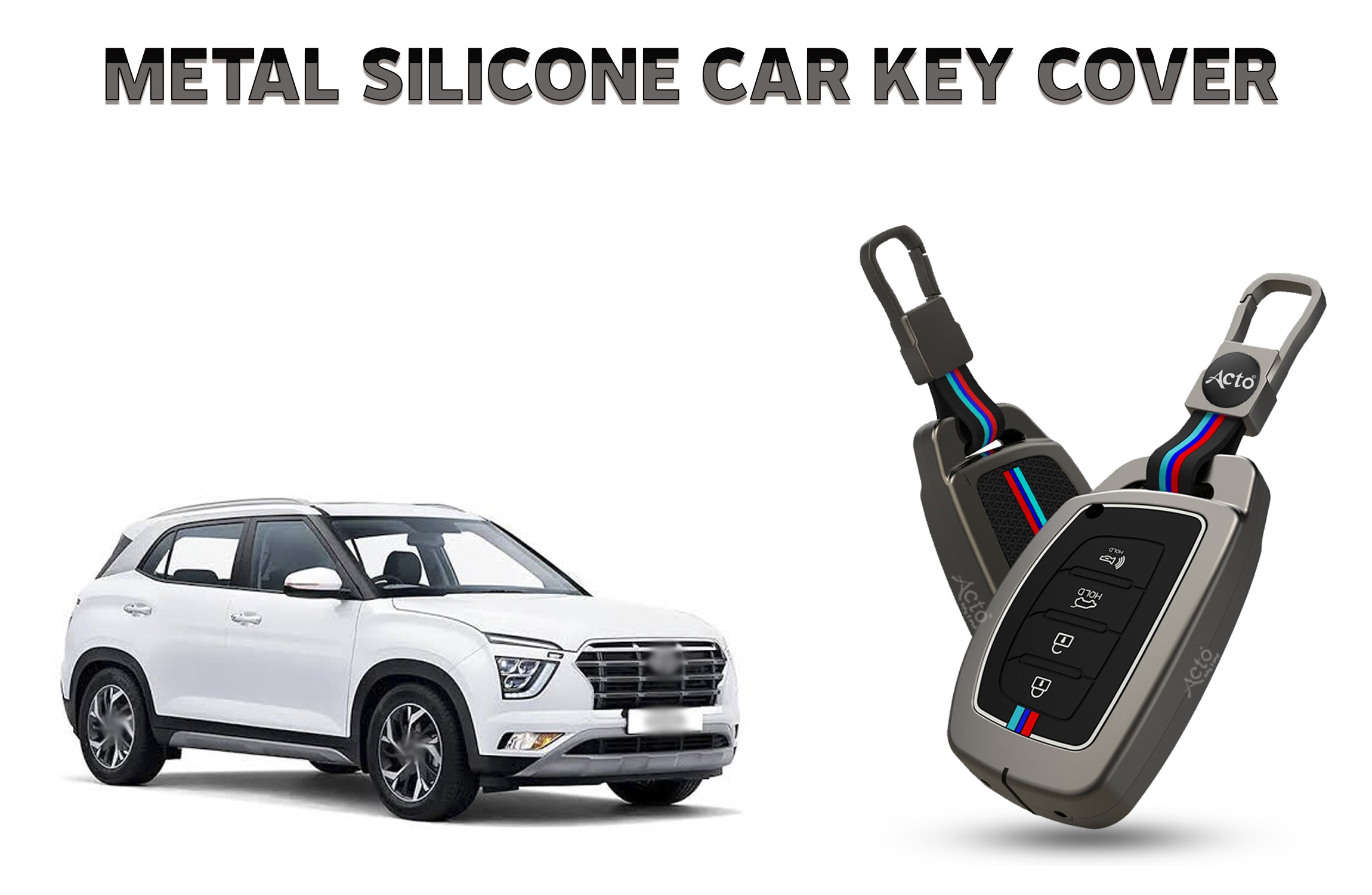 Acto Car Key Cover Metal Silicone Compatible with Hyundai Creta