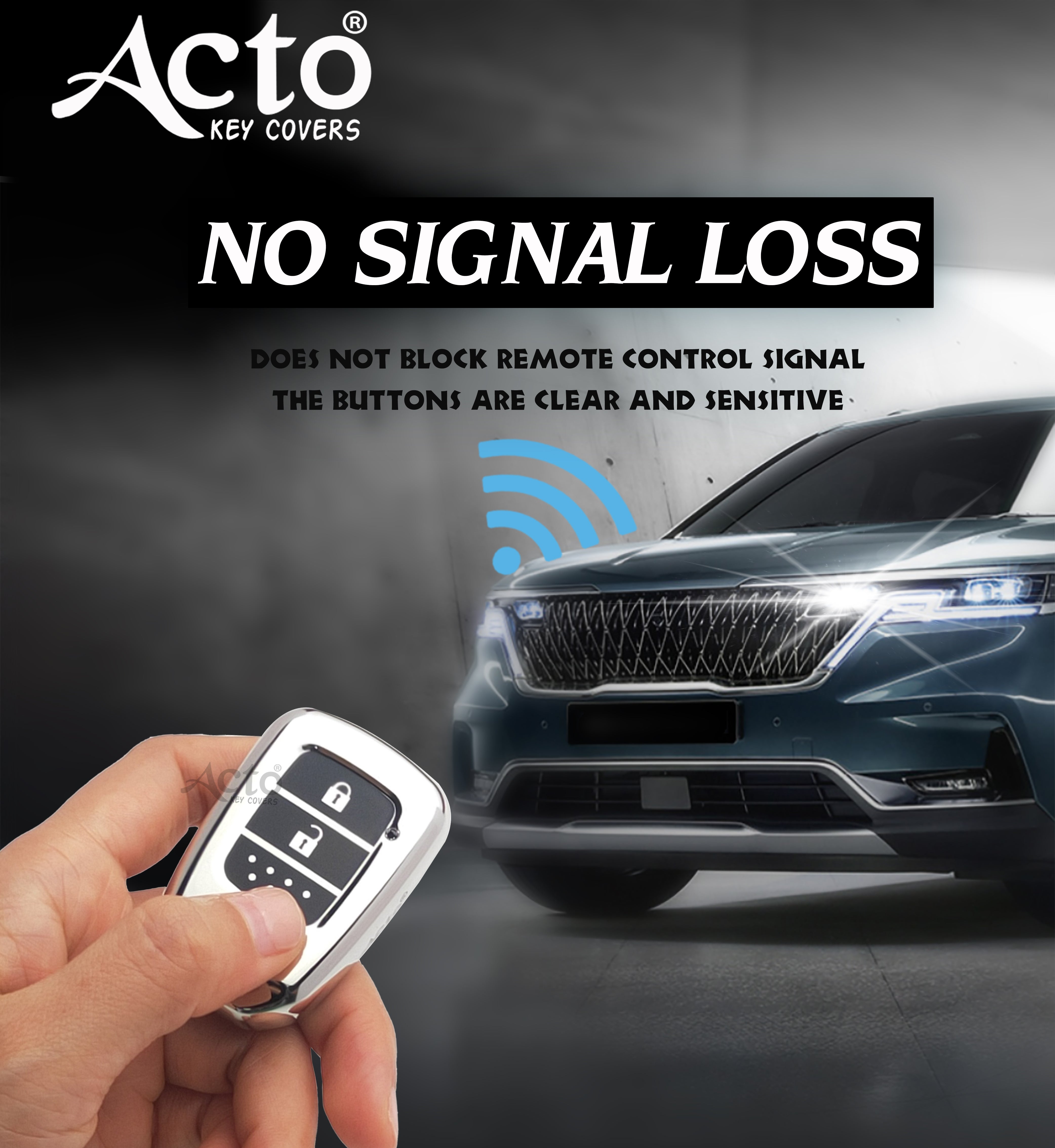 Acto Car Key Cover Chromium Series Compatible with Honda Accord, Amaze, Brio, City, CR-V, Jazz, Mobilio, WR-V 2 Button Smart Key | Premium Chrome Finish Hard Case | 360° Protection | Scratch Resistant Stylish Key Cover with Keychain | Pack of 1