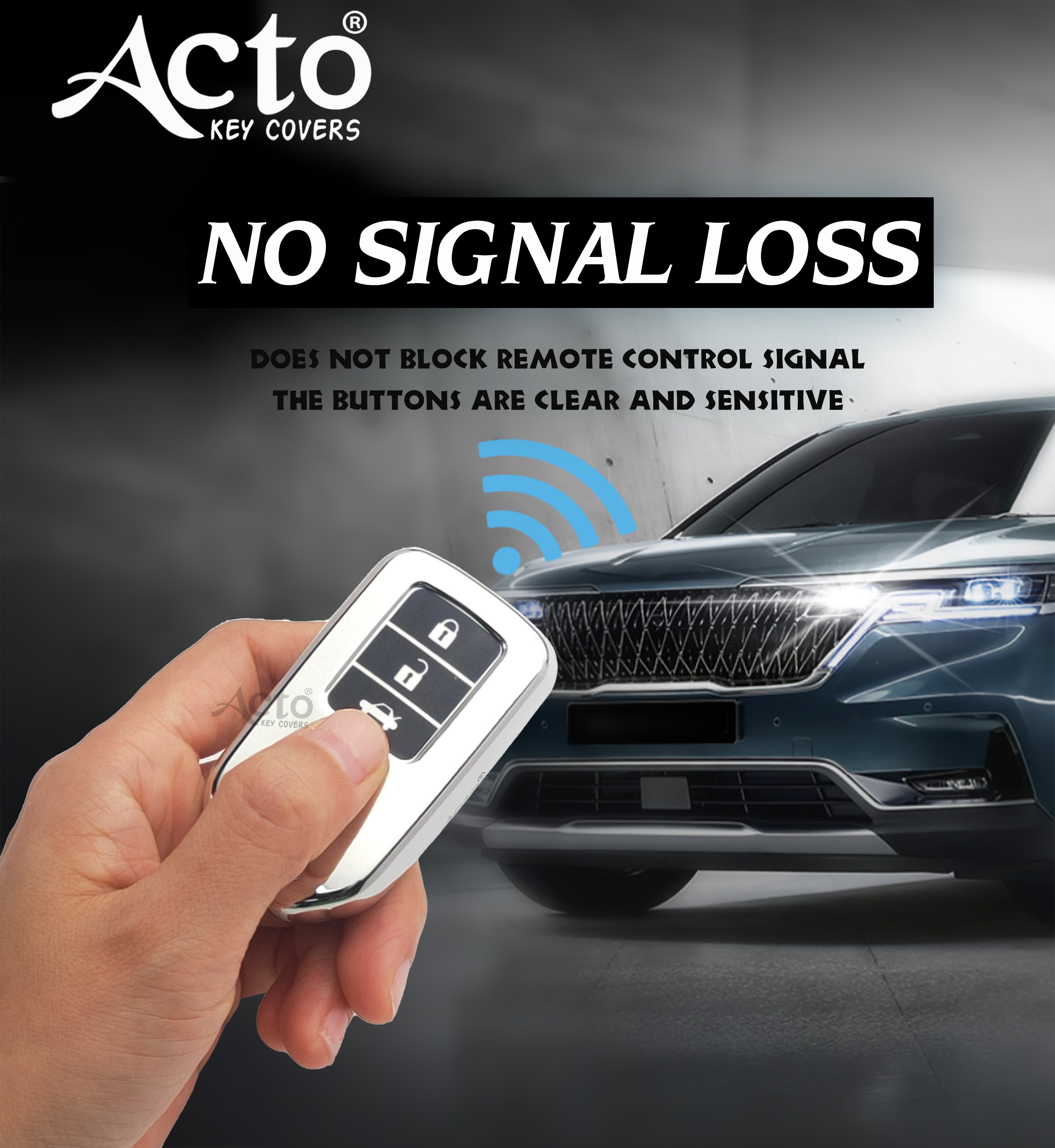 Acto Car Key Cover Chromium Series Compatible with Honda Accord, Civic, WR-V, BR-V, CR-V, City, Jazz 3 Button Smart Key | Premium Chrome Finish Hard Case | 360° Protection | Scratch Resistant | Keychain Included (Pack of 1)