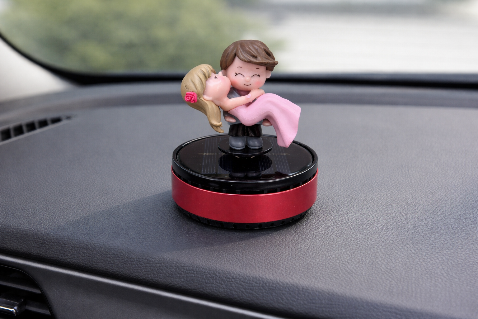 Acto Solar Powered Rotating Kissing KS04 Couple Showpiece with Aroma Diffuser Bottle – Romantic Dashboard & Home Decor