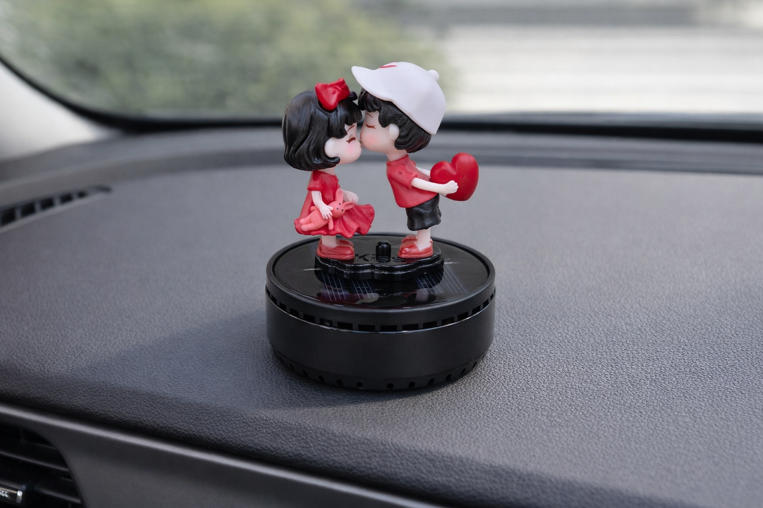 Acto Solar Powered Rotating Fourhead FH01 Couple Showpiece with Aroma Diffuser Bottle – Romantic Dashboard & Home Decor