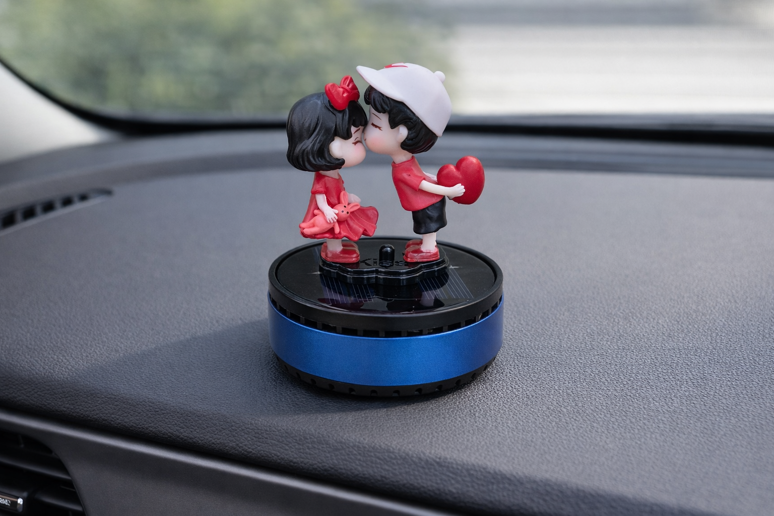 Acto Solar Powered Rotating Fourhead FH01 Couple Showpiece with Aroma Diffuser Bottle – Romantic Dashboard & Home Decor