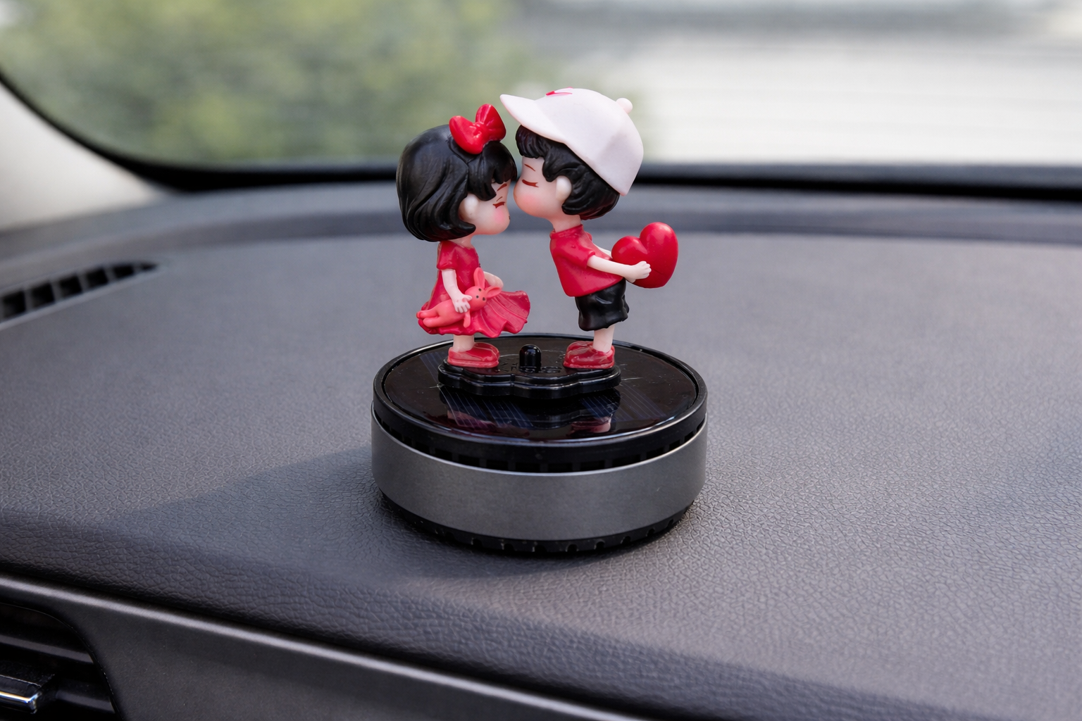 Acto Solar Powered Rotating Fourhead FH01 Couple Showpiece with Aroma Diffuser Bottle – Romantic Dashboard & Home Decor