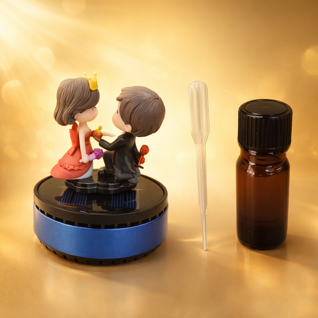 Acto Solar Powered Rotating Couple Showpiece with Aroma Diffuser Bottle – Romantic Dashboard & Home Decor