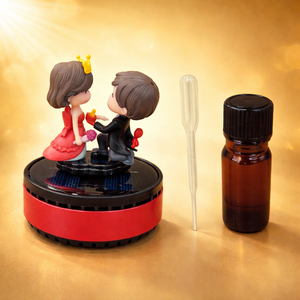 Acto Solar Powered Rotating Couple Showpiece with Aroma Diffuser Bottle – Romantic Dashboard & Home Decor