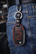 ACTO Leather key cover in Black color With Red Stitches with key chain Compatible With Mahindra Bolero 3 Button