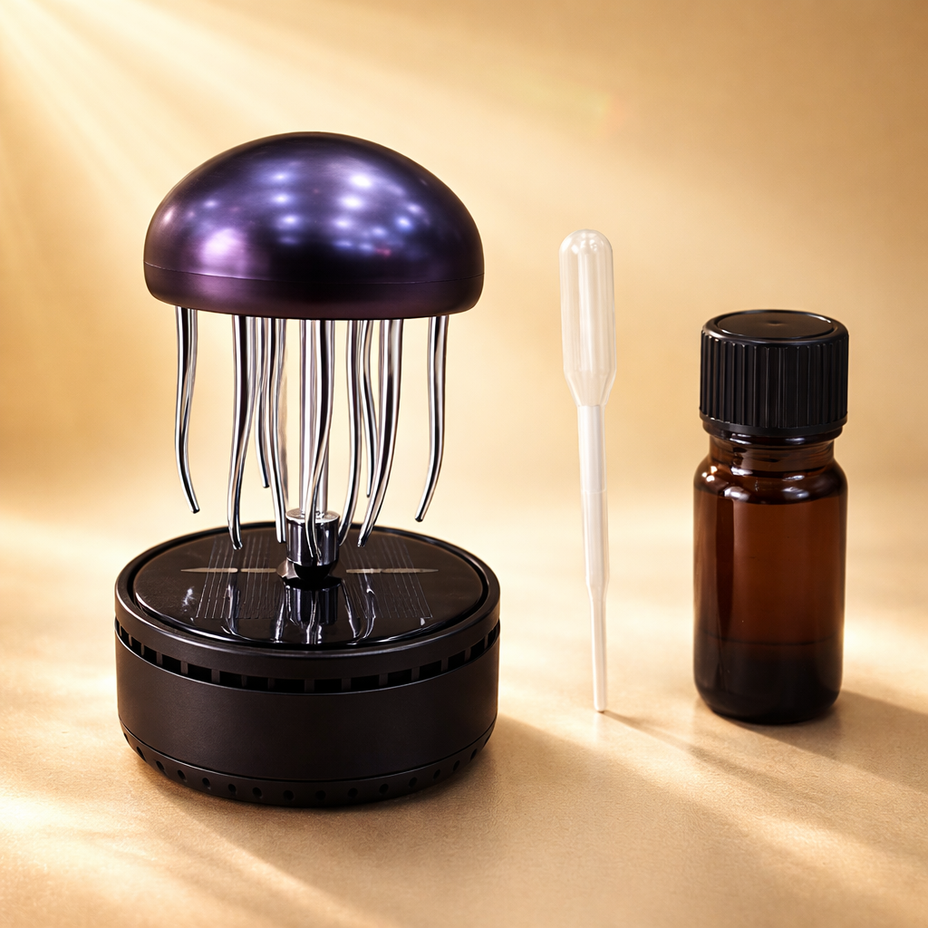 Acto Solar Powered Rotating Fountain Showpiece with Aroma Diffuser Bottle – Romantic Dashboard & Home Decor