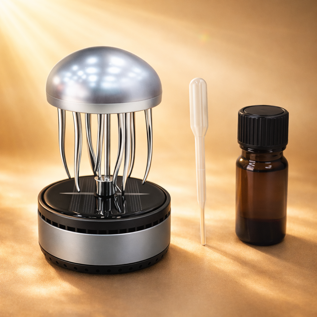 Acto Solar Powered Rotating Fountain Showpiece with Aroma Diffuser Bottle – Romantic Dashboard & Home Decor