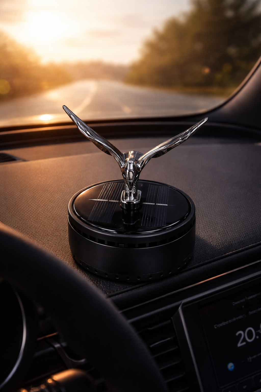 Acto Solar Powered Rotating Eagle Showpiece with Aroma Diffuser Bottle – Romantic Dashboard & Home Decor