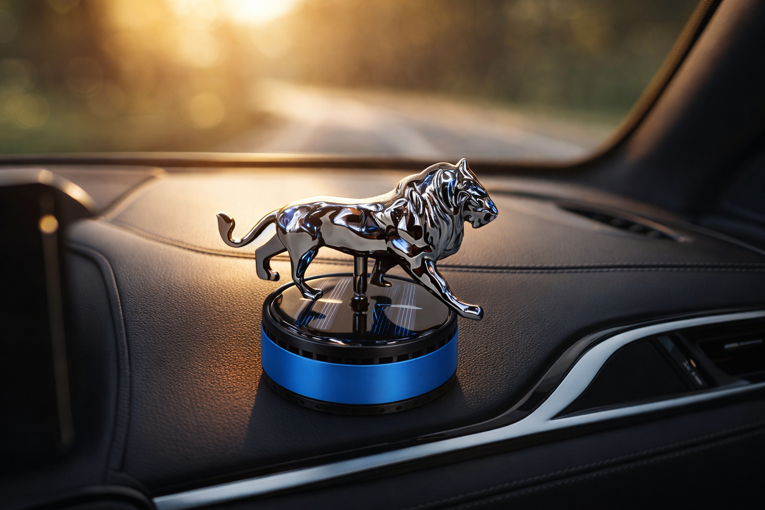 Acto Solar Powered Rotating Lion Showpiece with Aroma Diffuser Bottle – Romantic Dashboard & Home Decor