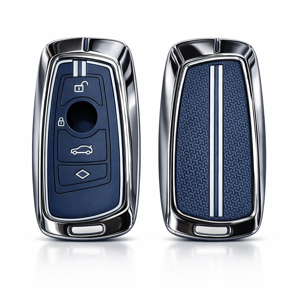 Acto Metal Sapphire Key Cover and Key chain Compatible with BMW 3 Series, 5 Series, 7 Series, M Series, X Series 4-Button Smart Key Pack of 1 (Glow in the Night)