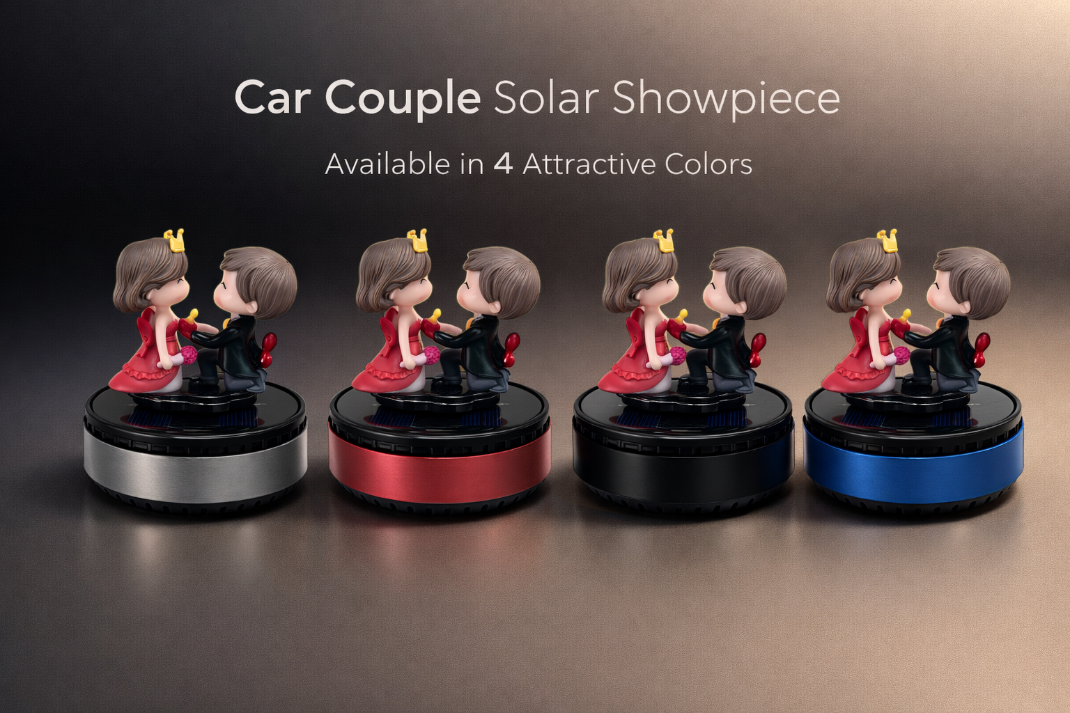 Acto Solar Powered Rotating Couple Showpiece with Aroma Diffuser Bottle – Romantic Dashboard & Home Decor