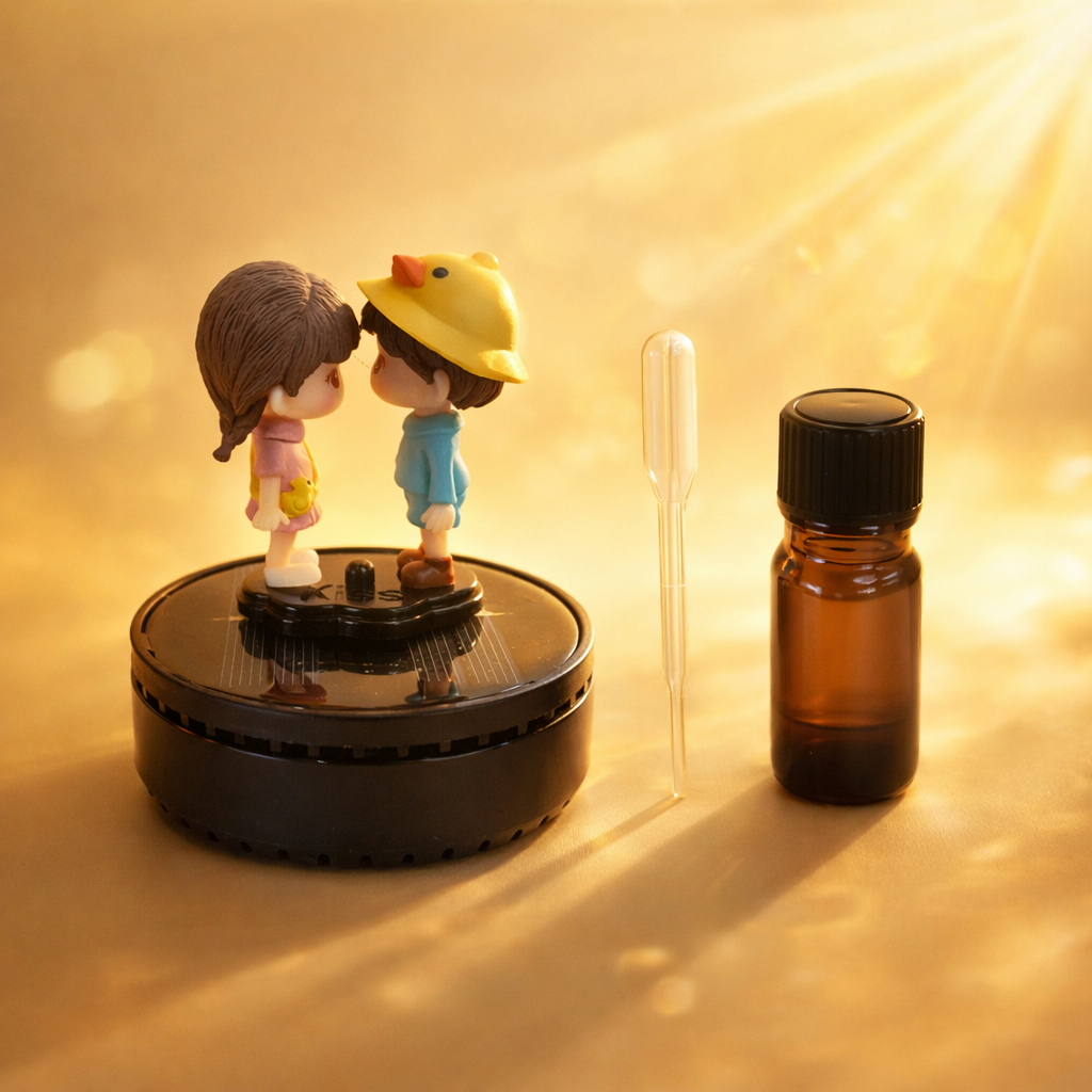 Acto Solar Powered Rotating Fourhead FH02 Couple Showpiece with Aroma Diffuser Bottle – Romantic Dashboard & Home Decor