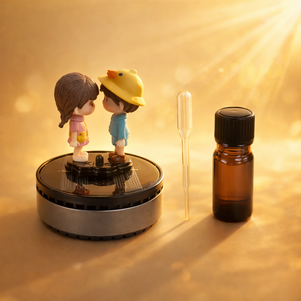 Acto Solar Powered Rotating Fourhead FH02 Couple Showpiece with Aroma Diffuser Bottle – Romantic Dashboard & Home Decor