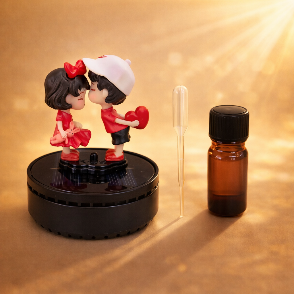 Acto Solar Powered Rotating Fourhead FH01 Couple Showpiece with Aroma Diffuser Bottle – Romantic Dashboard & Home Decor