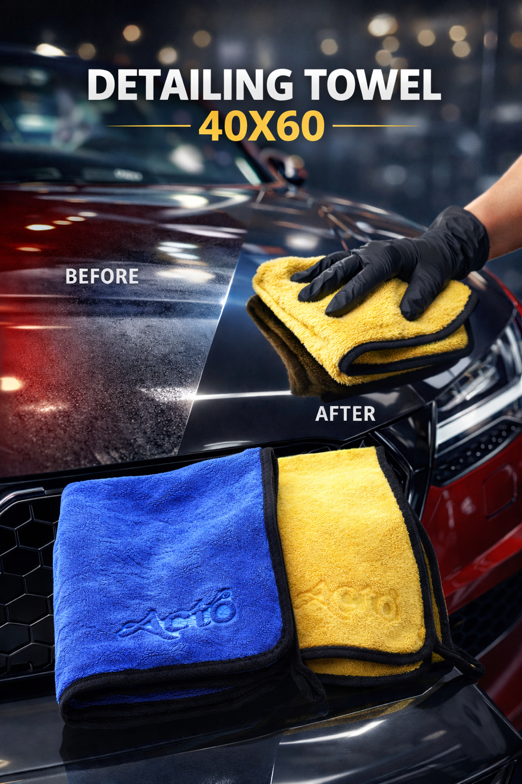 ACTO Premium Car Detailing Microfiber Towel Cloth 800 GSM | Ultra Soft & Super Absorbent | Lint & Scratch Free | For Car Cleaning, Home & Office | 40 x 60 cm | Pack of 2 Piece
