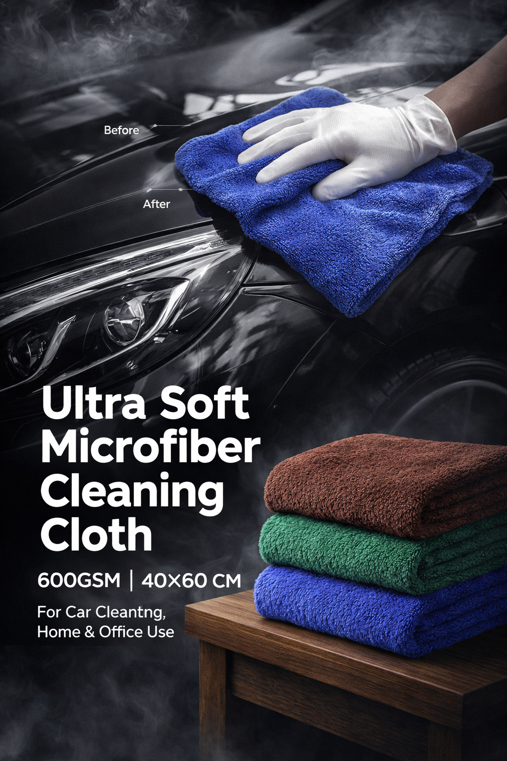 ACTO Ultra Soft Microfiber Cleaning Clothe 600GSM 40×60 – For Car Cleaning, Home & Office Use Pack of 1 Piece