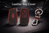 ACTO Leather Car Key Cover with Key Chain Compatible for Ford Aspire, Figo, New Fiesta, Endeavour & EcoSport 3 Button Smart Key | Premium Black Leather with Red Stitching | 360° Protection | Pack of 1
