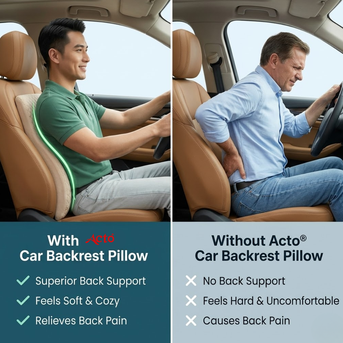 Acto Car Back Rest Proton Cushion for Driving | Memory Foam Lumbar Support Pillow | Orthopedic Back Support for Car Seat & Office Chair