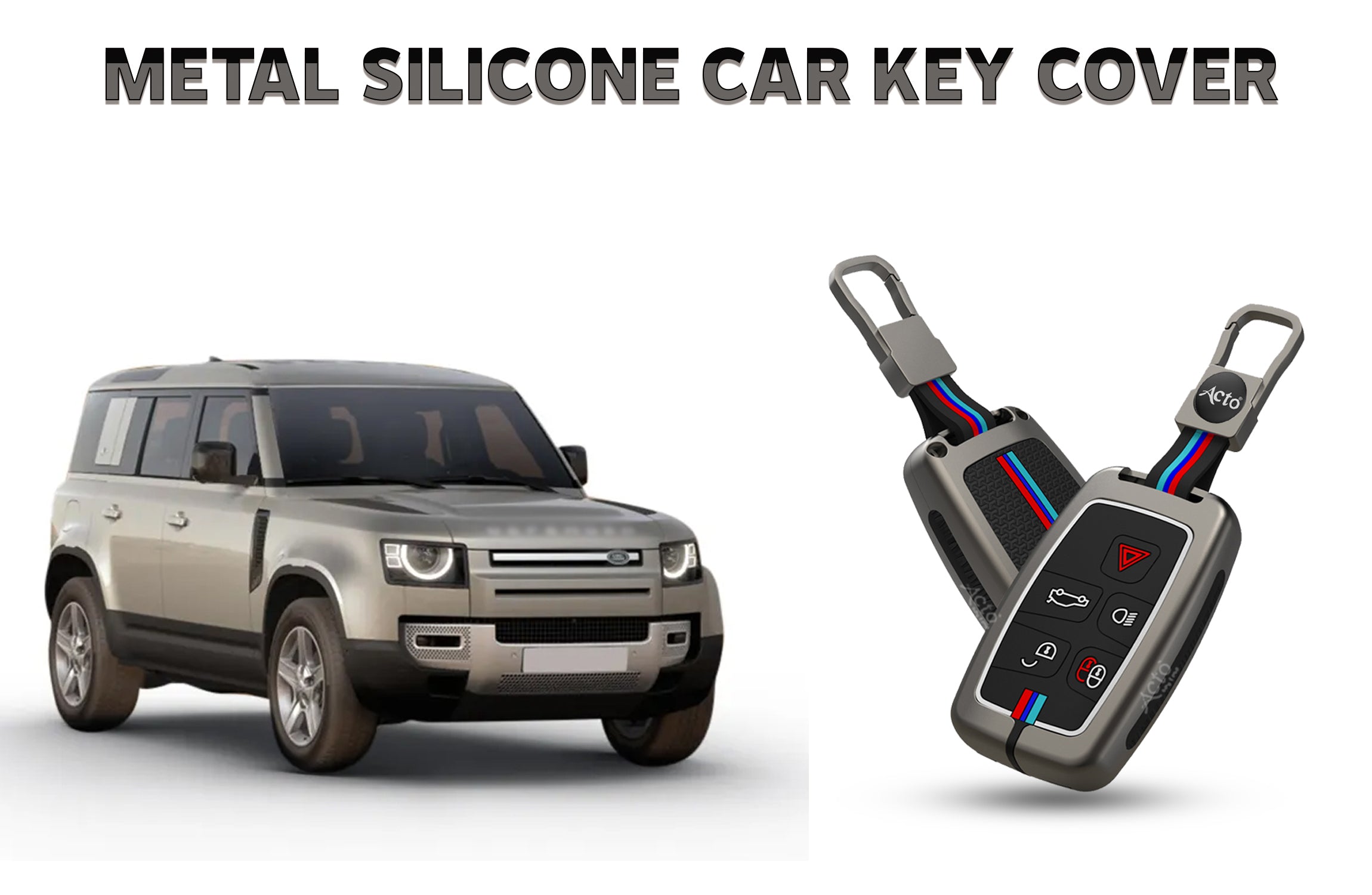 Acto Car Key Cover Metal Silicone Compatible with Land Rover Defender