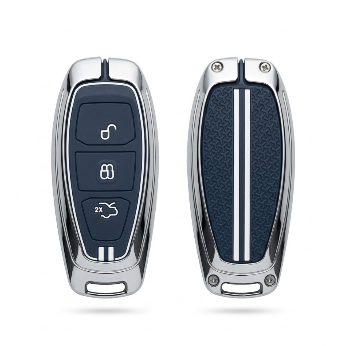 Acto Metal Sapphire Key Cover & Key Chain Compatible with Ford EcoSport Smart Key & Xhorse Duplicate Key | Premium Zinc Alloy Case | Glow-in-the-Dark Buttons | 360° Full Protection | Pack of 1